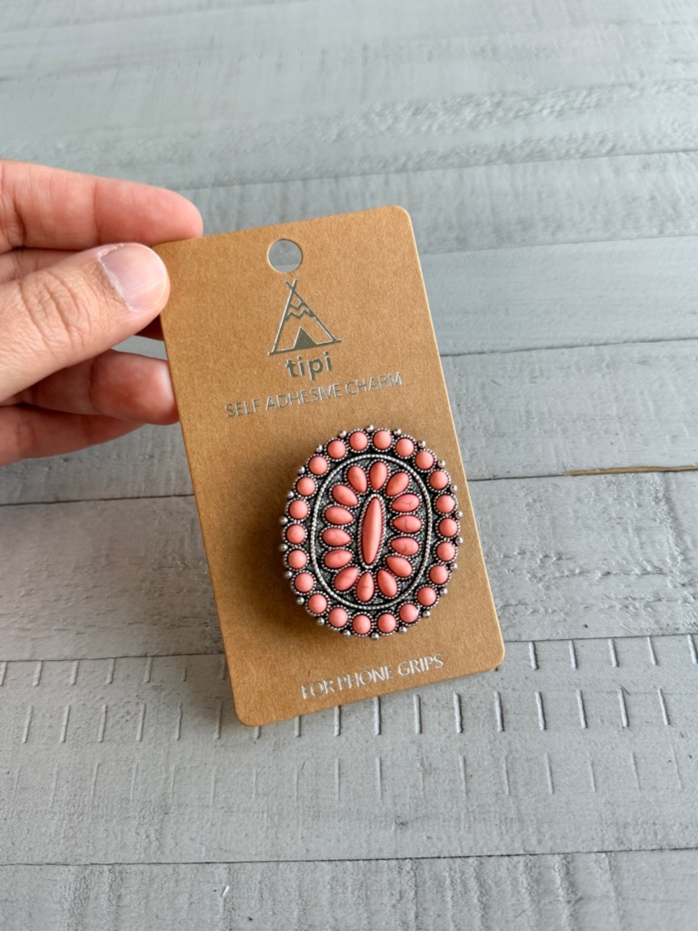 Tipi Coral Oval Beaded Phone Grip- New